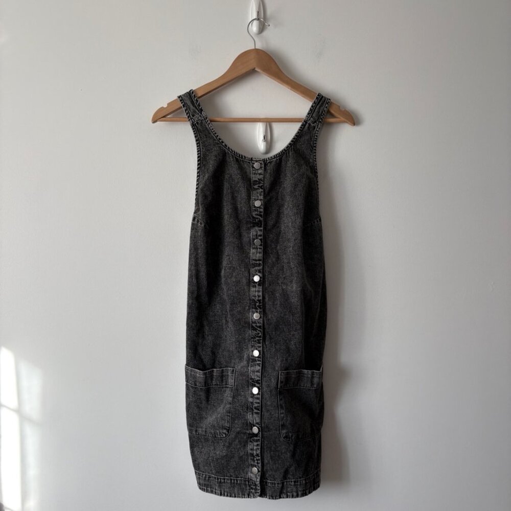 Free People Washed Black Denim Button-Front Mini Dress - Picture 5 of 8